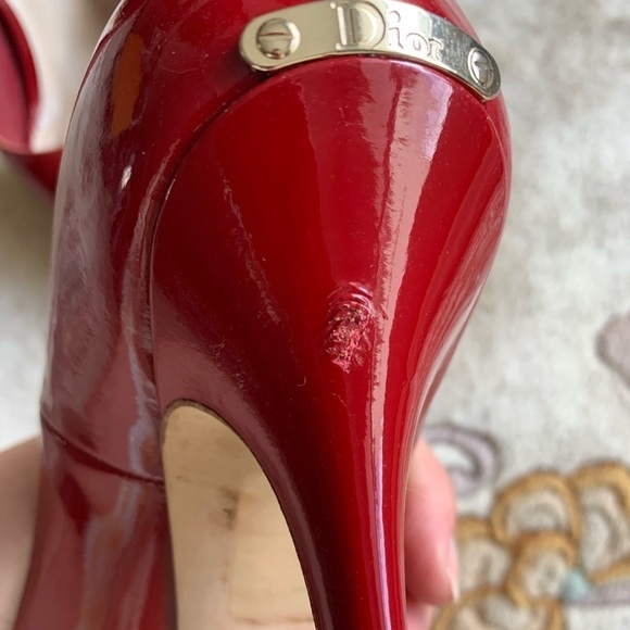 Christian DIOR Red Patent Leather Peep Toe Platform Heels Pumps - Picture 13 of 16